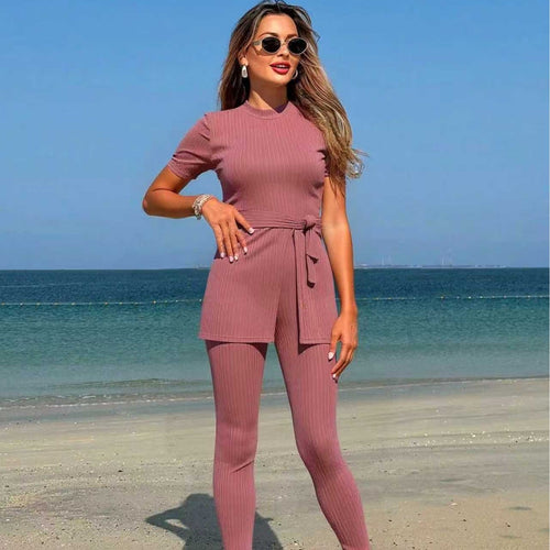 Damen sportliches Lounge-Set mit Bindegürtel R&B