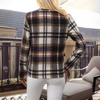 Damen kariertes Zweireiher-Blazerjacke mit eleganten Knopfdetails und maßgeschneidertem Schnitt R&B