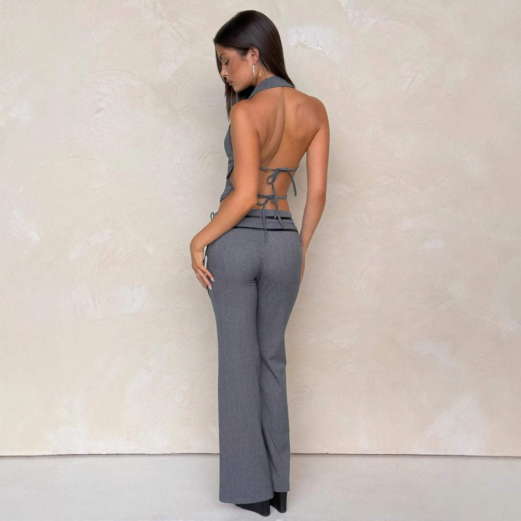 Damen elegantes Wickeloberteil mit stylischem Kragen und verspielten Details R&B