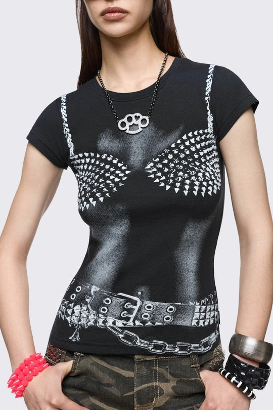 Damen Enganliegendes T-Shirt mit kreativem Grafikdesign R&B