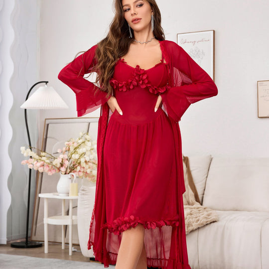 Damen verführerisches Negligé-Set mit transparenten Details und floralen Akzenten R&B