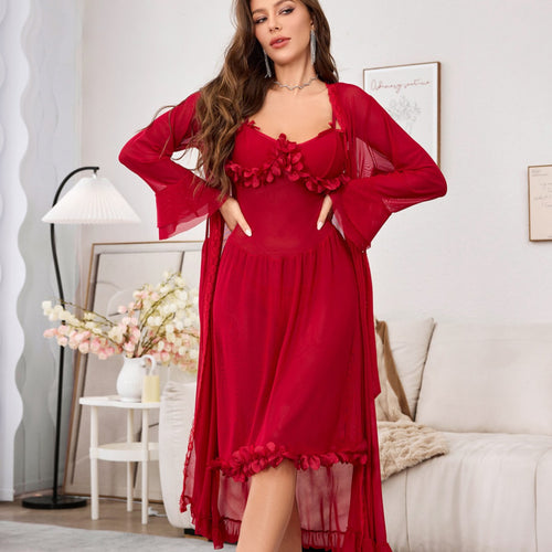 Damen verführerisches Negligé-Set mit transparenten Details und floralen Akzenten R&B