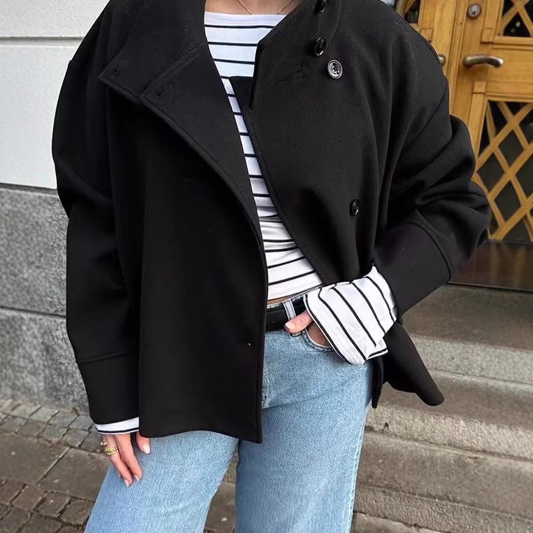 Damen legere Übergangsjacke mit schickem Stehkragen und dekorativen KnopfDETAILS R&B