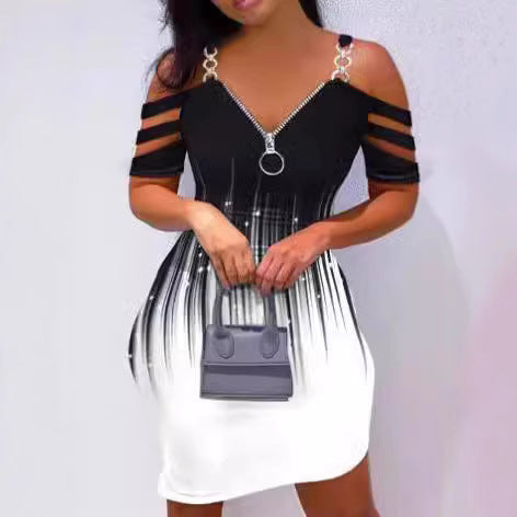 Damen Kleid mit Off-Shoulder-Design und Reißverschluss-Detail R&B