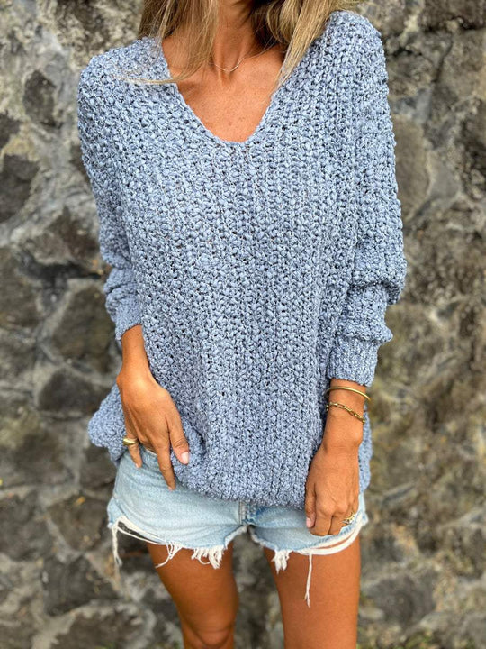 Damen Strickpullover mit V-Ausschnitt und lässigem Schnitt R&B