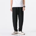 Herren nan entspannte Leinen-Baumwoll Harem-Joggerhose mit verdecktem Tunnelzug und tapered Bein R&B