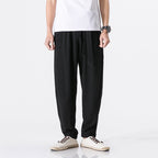 Herren nan entspannte Leinen-Baumwoll Harem-Joggerhose mit verdecktem Tunnelzug und tapered Bein R&B