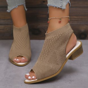 Damen Offene Mules mit Strickdesign und Retro-Blockabsatz R&B