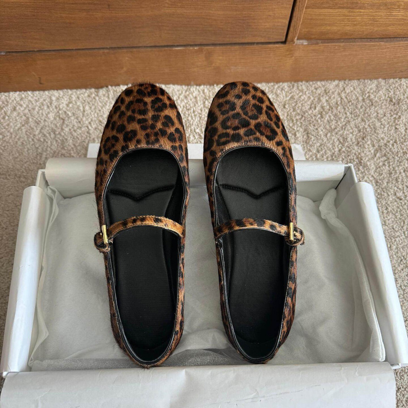 Damen Ballerinas mit elegantem Riemendesign und modischem Leopardenmuster R&B
