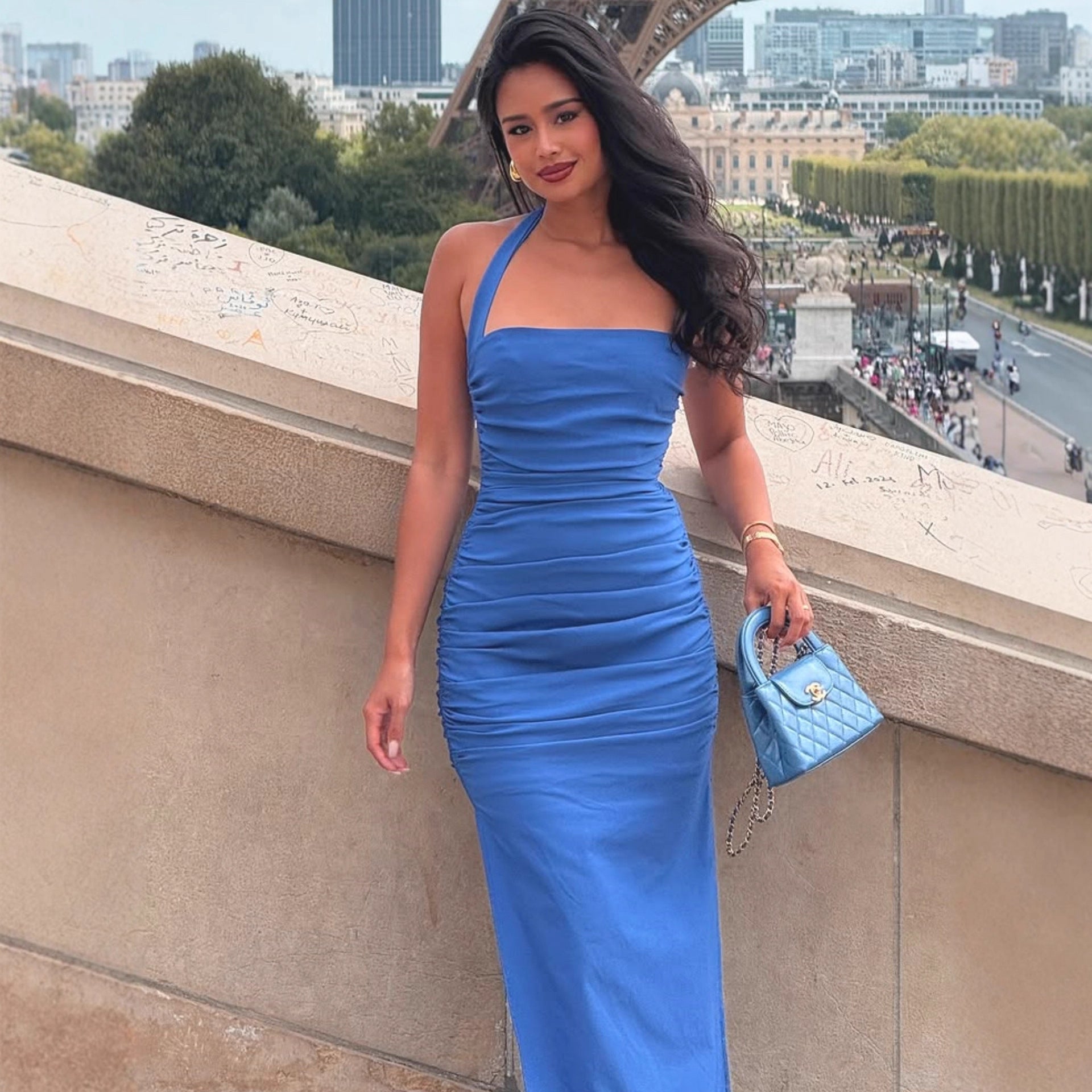 Damen Wickelkleid mit schmalem Taillenschnitt und elegantem tiefem Schlitz R&B