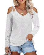 Damen Elegantes Shirt mit angeschnittenen Schultern und V-Ausschnitt R&B