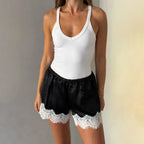 Damen Sport-Bodysuit mit elastischen Shorts und Spitzenbesatz R&B