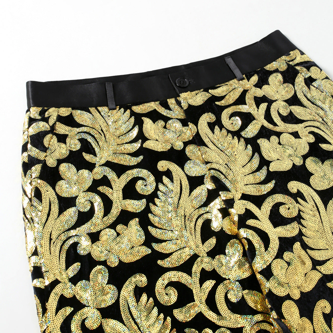 Herren elegante Pailletten-Hosen mit floralem Muster R&B