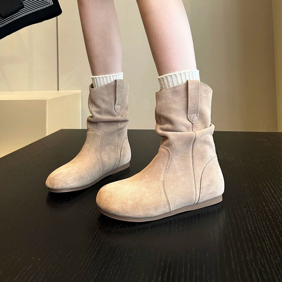 Damen modische Stiefel aus weichem Wildleder mit flexiblem Falten-Design R&B