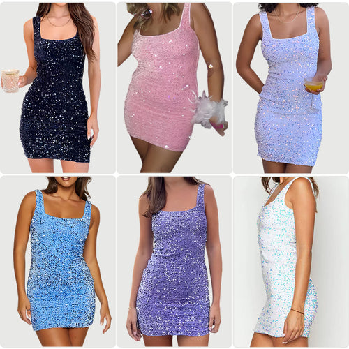 Damen figurbetontes Minikleid mit buntem Paillettenmuster und schmalem Schnitt R&B