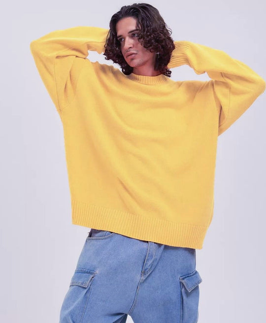 Damen gemütlicher Oversized Pullover mit strukturiertem Rippenmuster und breiten Bündchen R&B