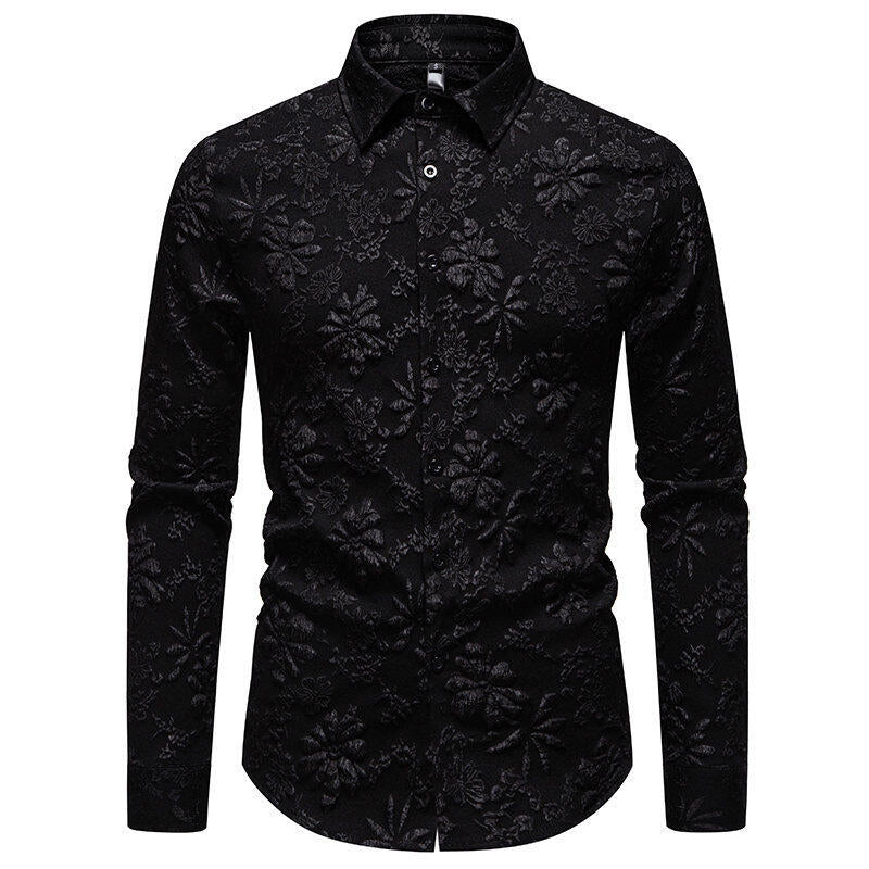 Herren Langarmhemd mit detailreicher Blumenstickerei R&B