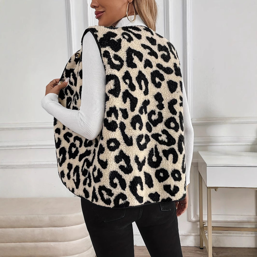 Damen Kuschelige Fellweste mit Leopardenmuster R&B