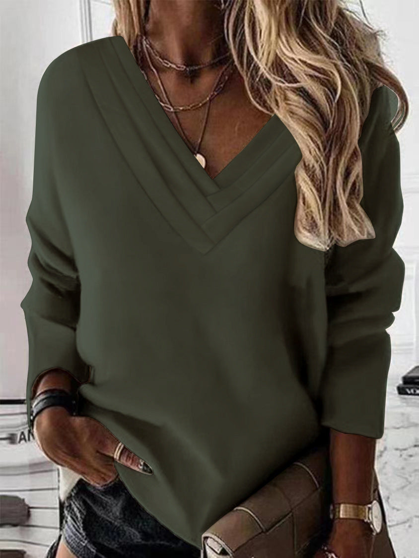Damen Lässiges V-Ausschnitt Pullover mit eleganten Falten R&B