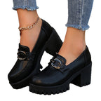 Damen Blockabsatz-Schuhe mit markanter Sohle und modischen Schnallen R&B