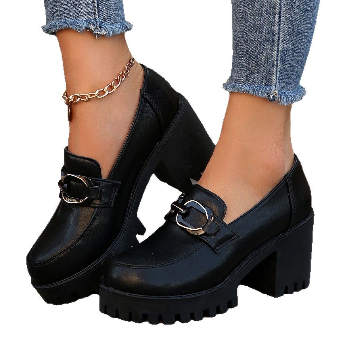 Damen Blockabsatz-Schuhe mit markanter Sohle und modischen Schnallen R&B