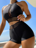 Damen Sportlicher Badeanzug mit Netzdetails R&B