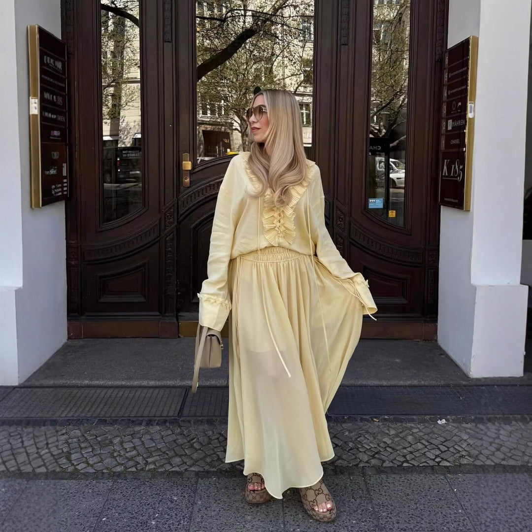 Damen plissierter Midi-Rock mit verstellbarem Bindeband R&B
