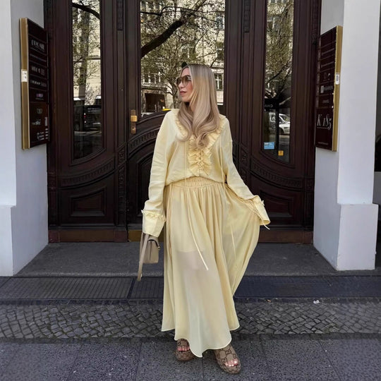 Damen plissierter Midi-Rock mit verstellbarem Bindeband R&B