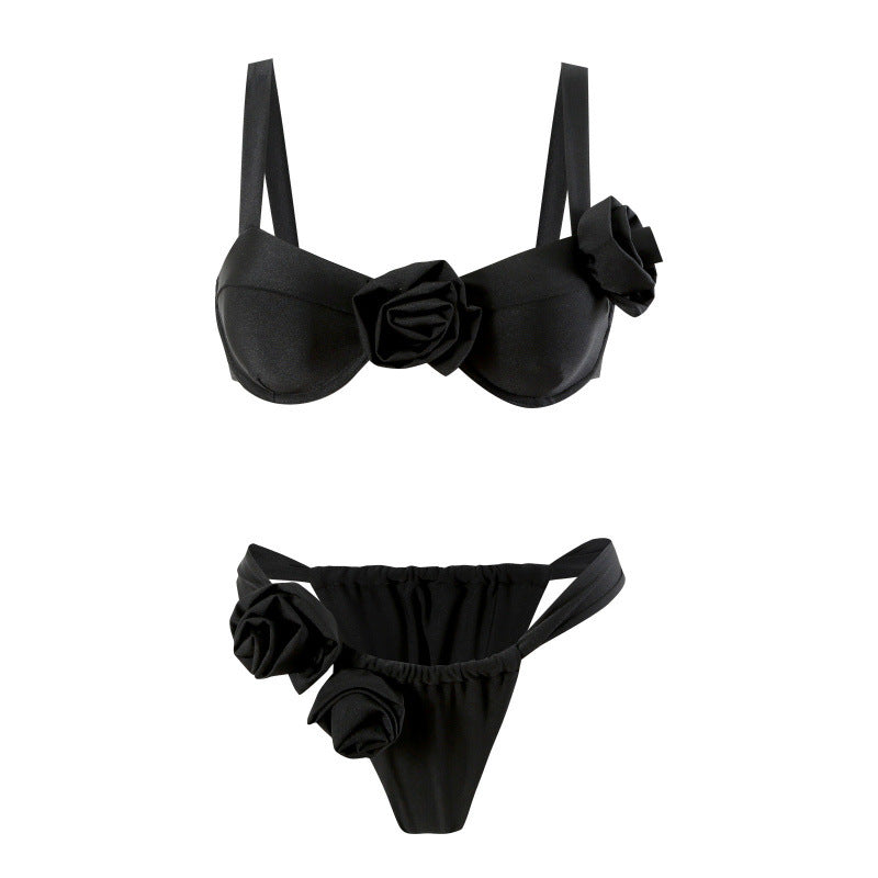 Damen Bikini-Set mit modischen Rosen-Applikationen und komfortablem Schnitt R&B
