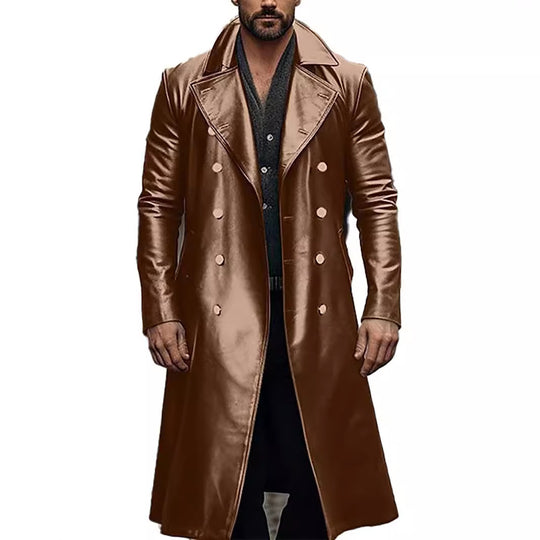Herren Eleganter, glänzender Trenchcoat mit abnehmbarem Kragen R&B