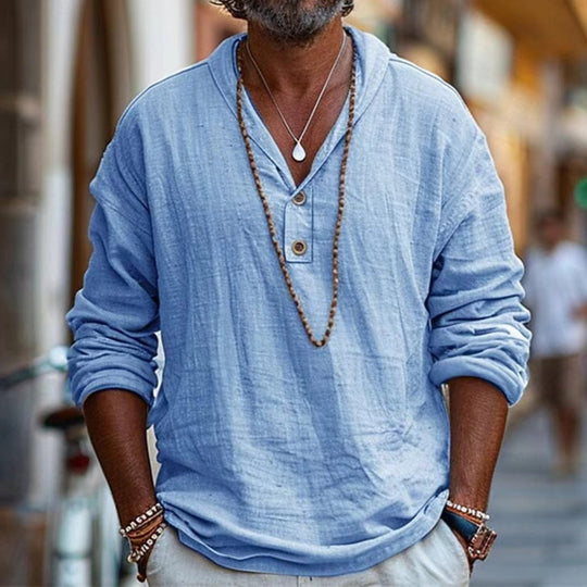Herren lässiges Langarmshirt mit Knopfleiste und modernem Schnitt R&B