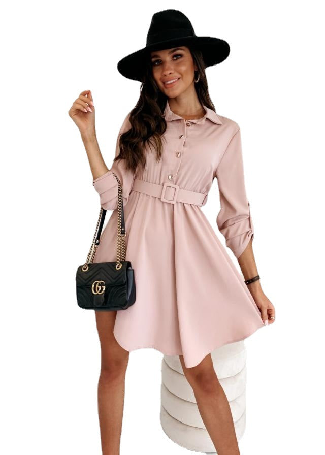 Damen Hemdblusenkleid mit taillierter Gürtel und asymmetrischem Saum R&B