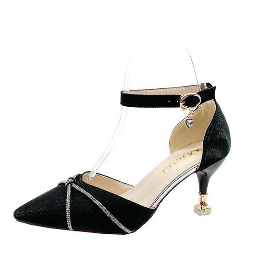 Damen elegante Ballerinas mit zierlichem Knöchelriemen und funkelndem Akzent R&B