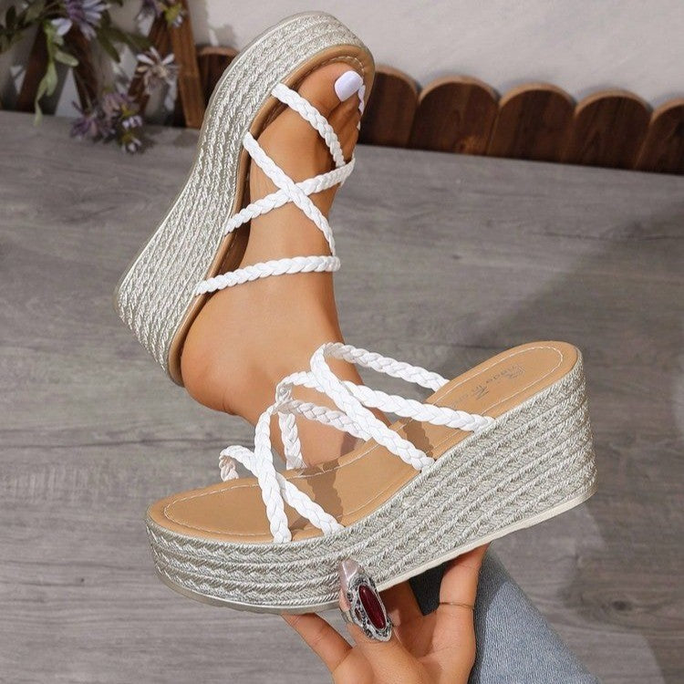 Damen Plattform-Sandalen mit geflochtenem Riemendesign und modischem Absatz R&B