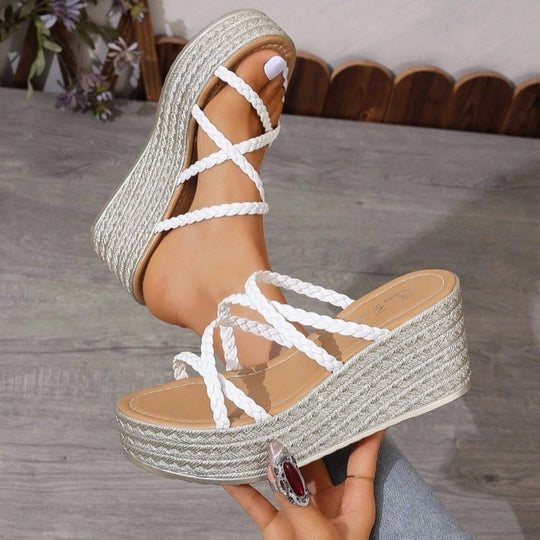 Damen Plattform-Sandalen mit geflochtenem Riemendesign und modischem Absatz R&B