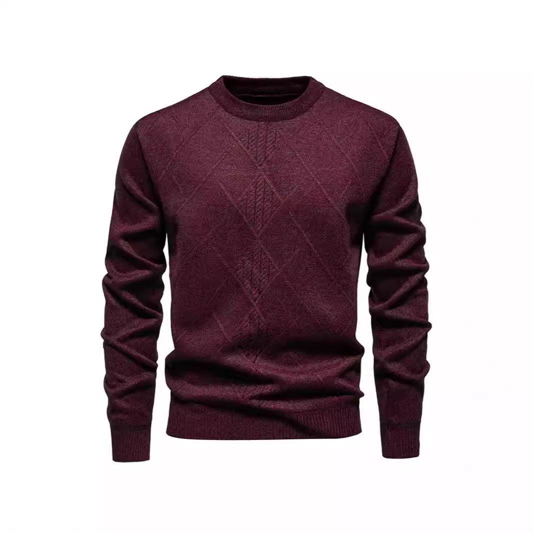 Herren Strickpullover mit strukturiertem Rautenmuster und klassischem Rundhalsausschnitt