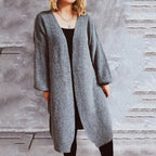 Damen lässiger Strickcardigan mit lässigen Oversize-Ärmeln und offenem Schnitt R&B