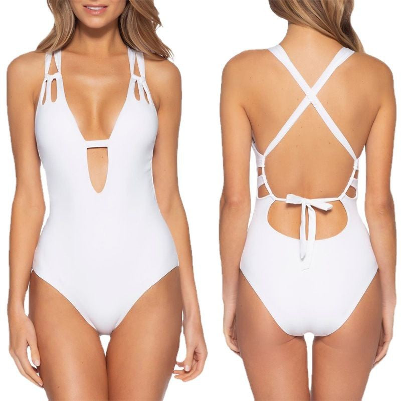 Damen Cut-Out Badeanzug mit modischen Kreuzträgern R&B