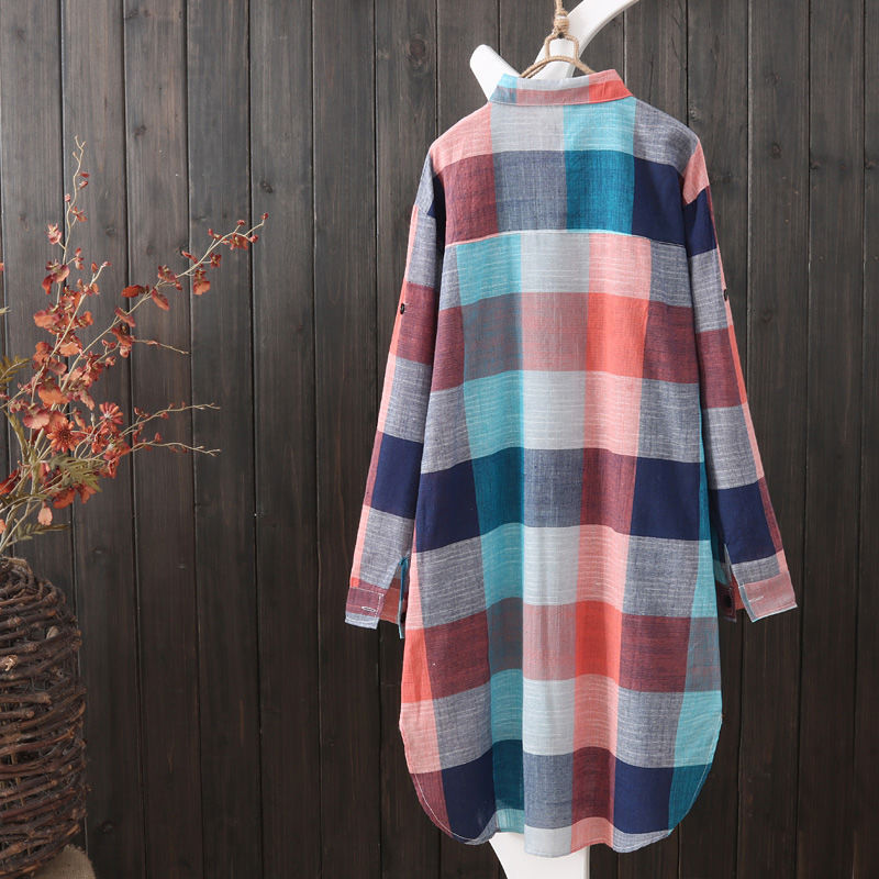 Damen Karo-Hemdbluse im lässigen Oversized-Schnitt mit langen Ärmeln und umschlagbaren Ärmeln R&B
