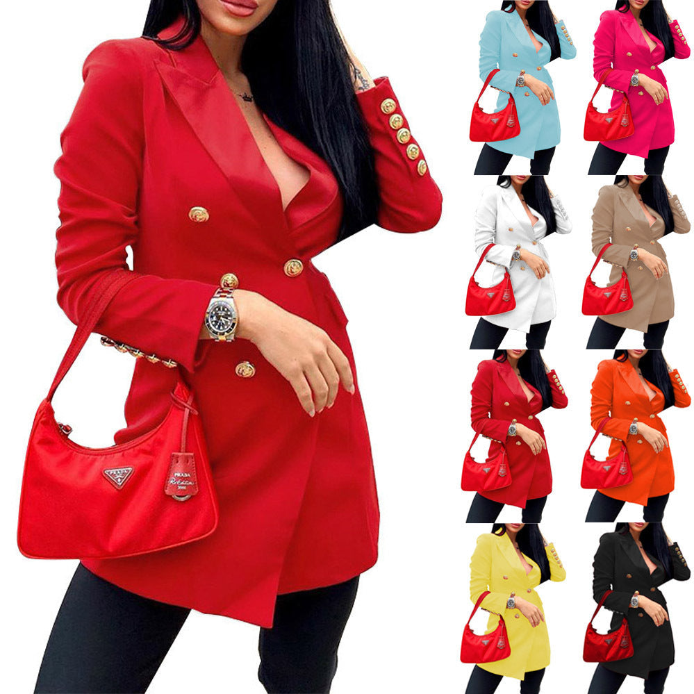 Damen Modischer Double-Breasted Blazer mit eleganten Knopfdetails R&B