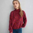 Damen gemütlicher Rollkragenpullover mit modernem Lochstrickdesign R&B