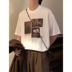 Damen modisches Kurzarm-T-Shirt mit kreativem Fotodruck und lockerer Passform