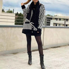 Damen modische Strickjacke mit klassischem Hahnentrittmuster und Knopfdetails R&B