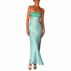 Damen elegantes langes Kleid mit innovativem Cut-Out Design und zarten Spaghettiträgern R&B