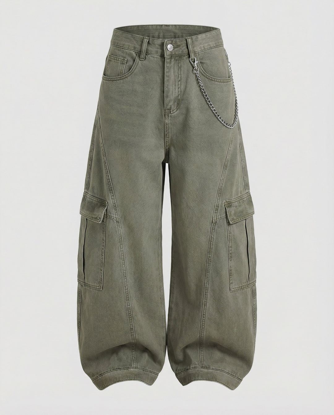 Damen extraweite Baggy-Cargo-Palazzo-Hose mit niedrigem Bund, markanten Teilungsnähten und großen Klappentaschen R&B