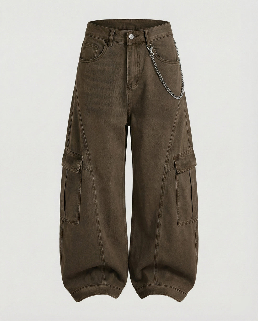 Damen extraweite Baggy-Cargo-Palazzo-Hose mit niedrigem Bund, markanten Teilungsnähten und großen Klappentaschen R&B