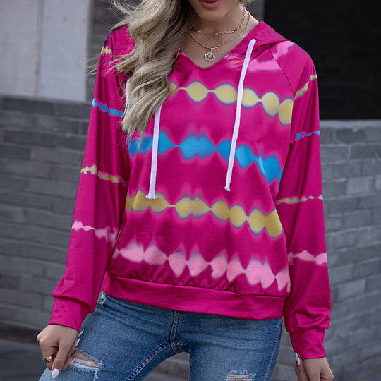 Damen lässiger Kapuzenpullover im modernen Tie-Dye-Stil mit seitlichen Einsätzen R&B