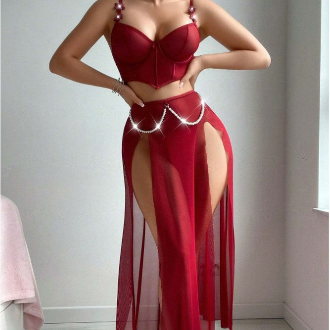 Damen Dessous-Ensemble mit verführerischem Design und transparentem Rock R&B