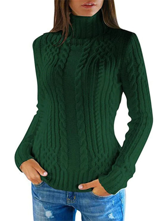 Damen Hochwertiger Strickpullover mit Stehkragen und Zopfmuster R&B