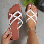 Damen Geflochtene Riemchen-Sandalen mit flacher Sohle R&B